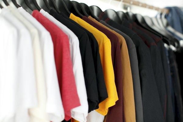 T-shirts on rack in store